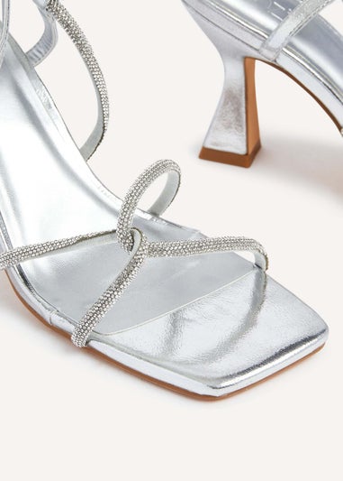 Linzi Entice Silver Faux Leather Diamante Embellishes Strappy Heel