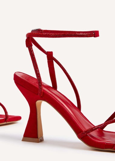 Linzi Entice Red Faux Suede Diamante Embellishes Strappy Heel