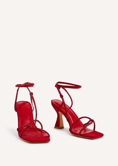 Linzi Entice Red Faux Suede Diamante Embellishes Strappy Heel