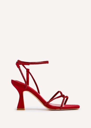 Linzi Entice Red Faux Suede Diamante Embellishes Strappy Heel