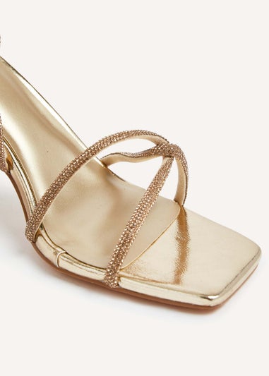 Linzi Entice Gold Faux Leather Diamante Embellishes Strappy Heel