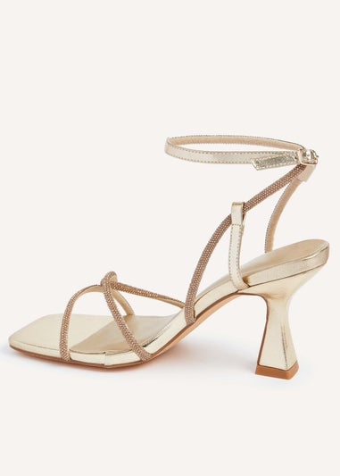 Linzi Entice Gold Faux Leather Diamante Embellishes Strappy Heel