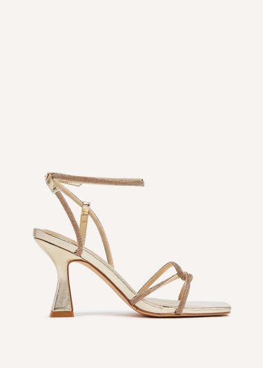 Linzi Entice Gold Faux Leather Diamante Embellishes Strappy Heel