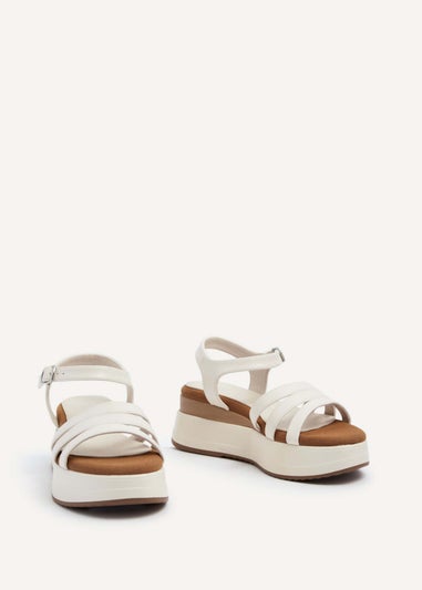 Linzi Cruise Ivory Faux Leather Triple Front Strap Sporty Sole Flatform Sandal