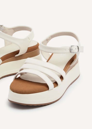 Linzi Cruise Ivory Faux Leather Triple Front Strap Sporty Sole Flatform Sandal