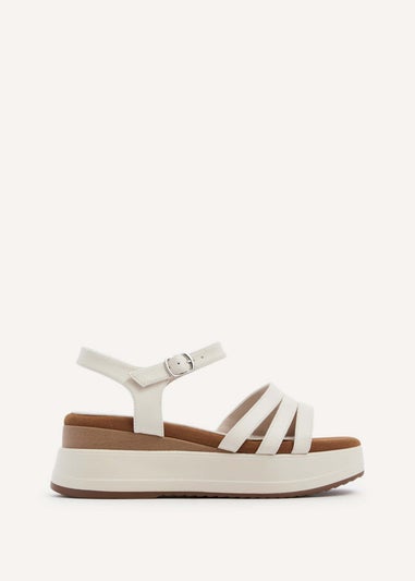 Linzi Cruise Ivory Faux Leather Triple Front Strap Sporty Sole Flatform Sandal
