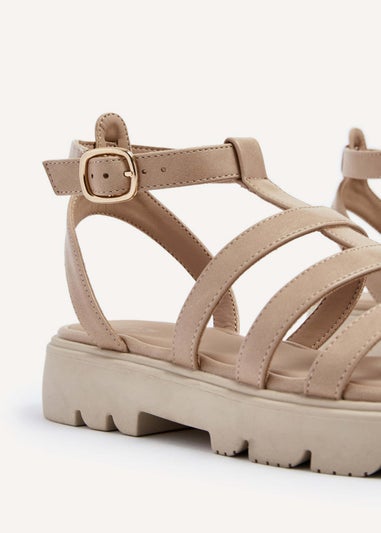 Linzi Dallas Nude Faux Leather Gladiator Inspired Flatform Sandals