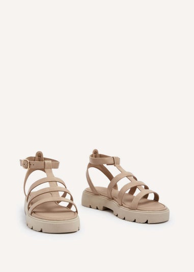 Linzi Dallas Nude Faux Leather Gladiator Inspired Flatform Sandals