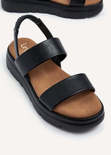 Linzi Gia Black Faux Leather Chunky Padded Flatform Sandal