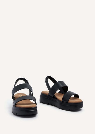 Linzi Gia Black Faux Leather Chunky Padded Flatform Sandal