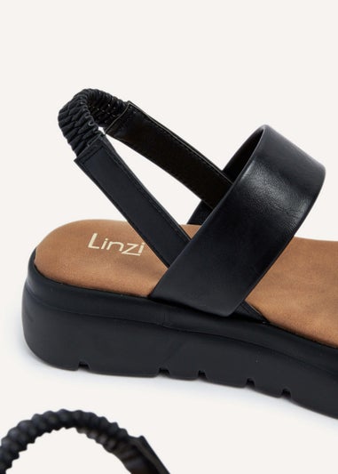 Linzi Gia Black Faux Leather Chunky Padded Flatform Sandal