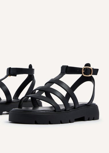 Linzi Dallas Black Faux Leather Gladiator Inspired Flatform Sandals