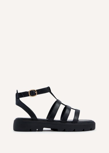 Linzi Dallas Black Faux Leather Gladiator Inspired Flatform Sandals