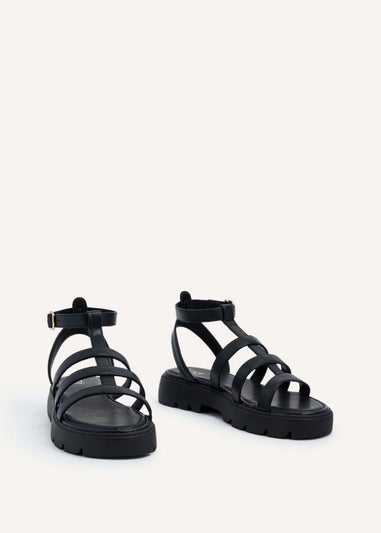 Linzi Dallas Black Faux Leather Gladiator Inspired Flatform Sandals