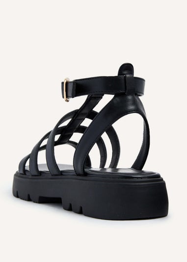 Linzi Dallas Black Faux Leather Gladiator Inspired Flatform Sandals