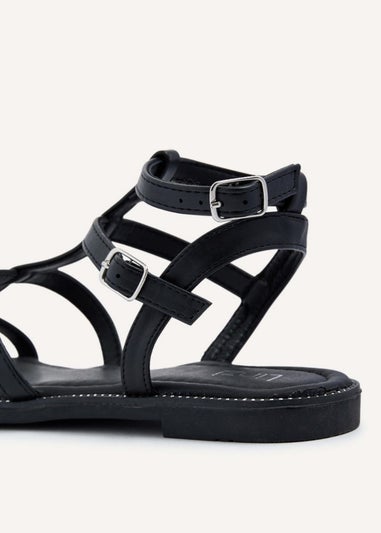 Linzi Belinda Black Faux Leather Gladiator Style Sandal