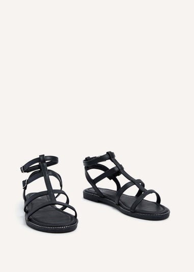 Linzi Belinda Black Faux Leather Gladiator Style Sandal