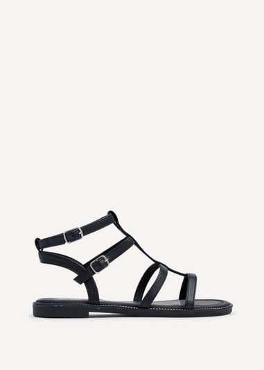 Linzi Belinda Black Faux Leather Gladiator Style Sandal