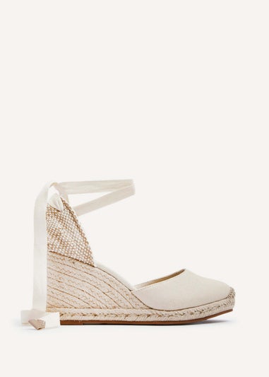 Linzi Bryony Beige Canvas Lace Up Espadrille Wegde