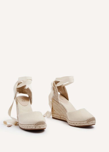 Linzi Bryony Beige Canvas Lace Up Espadrille Wegde