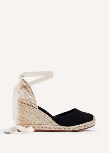 Linzi Bryony Black Canvas Lace Up Espadrille Wegde