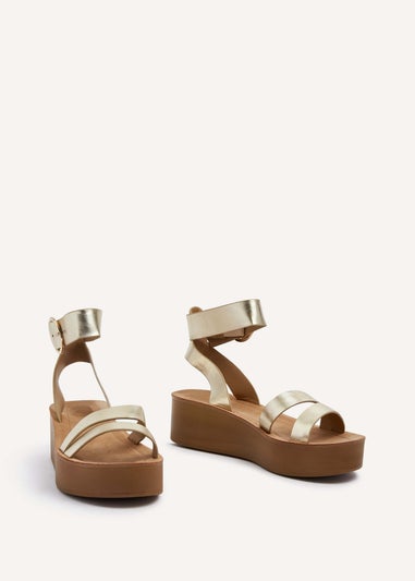 Linzi Lillie Gold Faux Leather Two Part Flatform Sandal