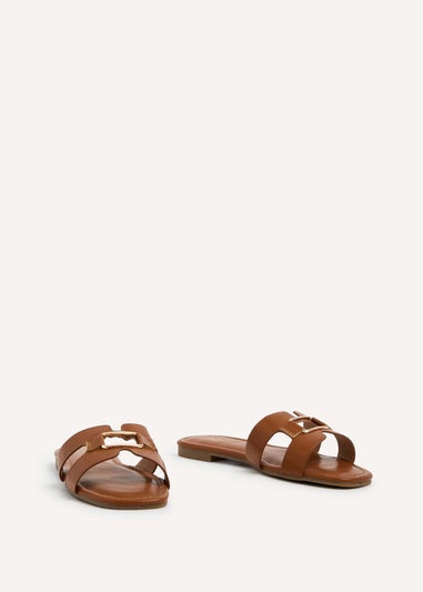 Linzi Sasha Tan Faux Leather Slider Sandal