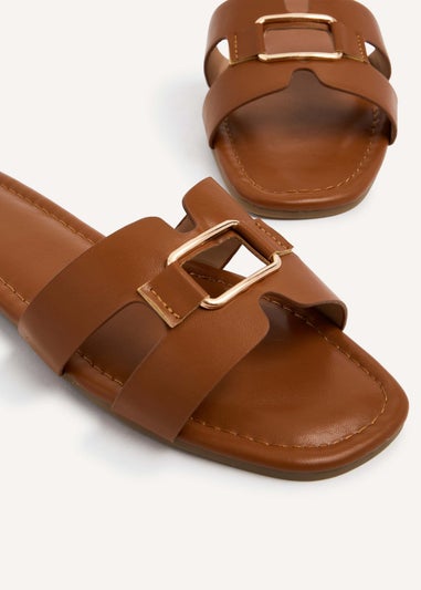 Linzi Sasha Tan Faux Leather Slider Sandal