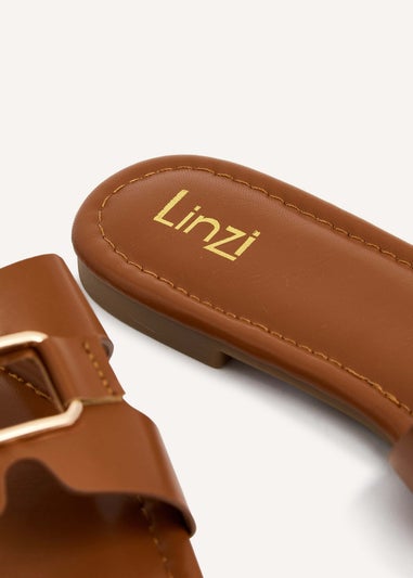 Linzi Sasha Tan Faux Leather Slider Sandal