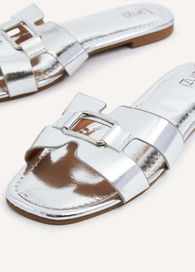 Linzi Sasha Silver Faux Leather Slider Sandal