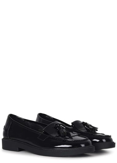 Linzi Kamille Black Faux Patent Leather Classic Slip On Loafer