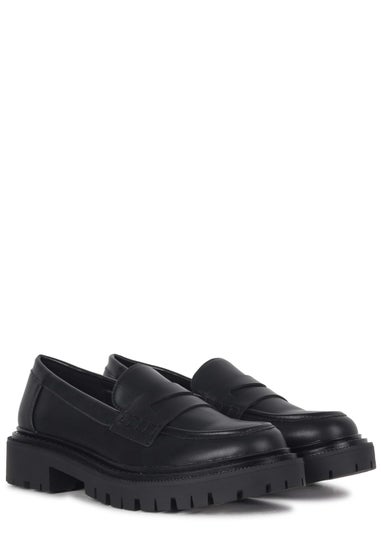 Linzi Ivan Black Faux Leather Classic Chunky Loafer