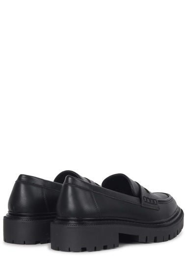 Linzi Ivan Black Faux Leather Classic Chunky Loafer