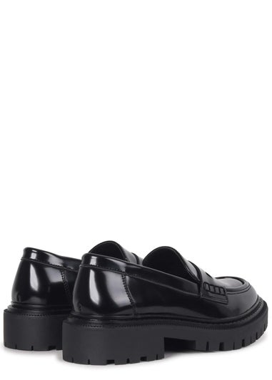 Linzi Ivan Black Faux High Shine Leather Classic Chunky Loafer