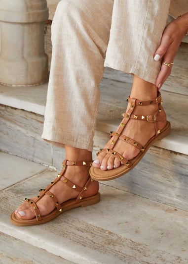 Linzi Billie Tan Studded Gladiator Sandal