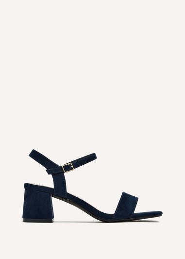 Linzi Darcie Navy Faux Suede Low Chunky Block Heeled Sandal