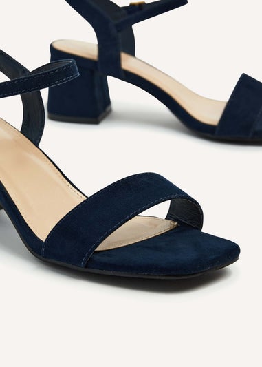 Linzi Darcie Navy Faux Suede Low Chunky Block Heeled Sandal