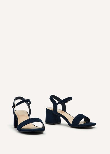 Linzi Darcie Navy Faux Suede Low Chunky Block Heeled Sandal