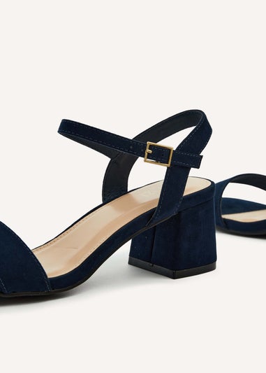 Linzi Darcie Navy Faux Suede Low Chunky Block Heeled Sandal