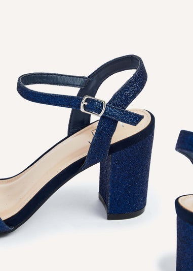 Linzi Skyline Navy Glitter Open Back Barely There Block Heeled Sandal