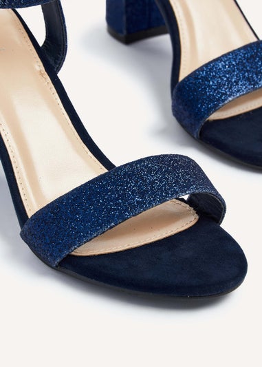 Linzi Skyline Navy Glitter Open Back Barely There Block Heeled Sandal