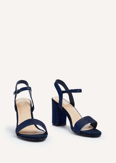 Linzi Skyline Navy Glitter Open Back Barely There Block Heeled Sandal