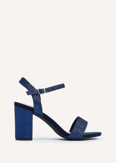 Linzi Skyline Navy Glitter Open Back Barely There Block Heeled Sandal