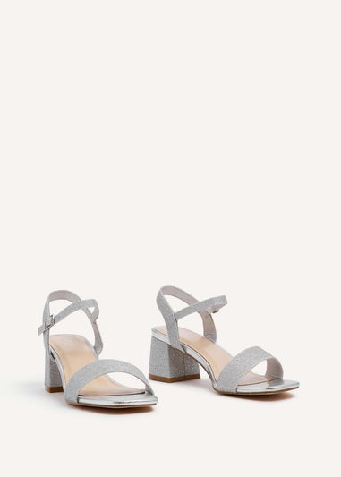 Linzi Darcie Silver Glitter Low Chunky Block Heeled Sandal