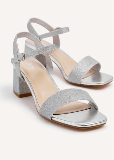 Linzi Darcie Silver Glitter Low Chunky Block Heeled Sandal