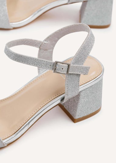 Linzi Darcie Silver Glitter Low Chunky Block Heeled Sandal