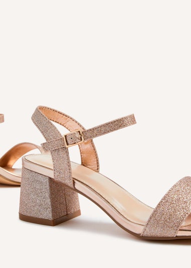 Linzi Darcie Rose Gold Glitter Low Chunky Block Heeled Sandal