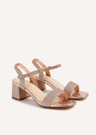 Linzi Darcie Rose Gold Glitter Low Chunky Block Heeled Sandal