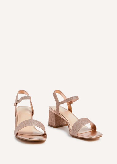 Linzi Darcie Rose Gold Glitter Low Chunky Block Heeled Sandal