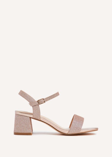 Linzi Darcie Rose Gold Glitter Low Chunky Block Heeled Sandal